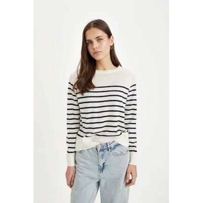 Defacto Regular Fit Soft Textured Crew Neck Striped Knitwear Sweater Šedá Xxl Defacto Regular Fit Soft Textured Crew Neck Striped Knitwear Sweater Šedá Xxl