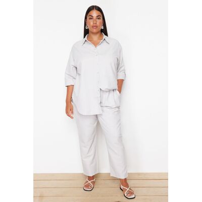 Trendyol Curve Beige Woven Plus Size Bottom-Top Set Šedá 48 Trendyol Curve Beige Woven Plus Size Bottom-Top Set Šedá 48