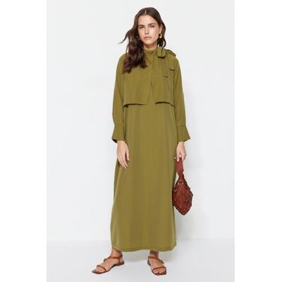Trendyol Khaki Tkané Šaty S Detailom Kravaty Na Golieri Kaki 40 Trendyol Khaki Tkané Šaty S Detailom Kravaty Na Golieri Kaki 40