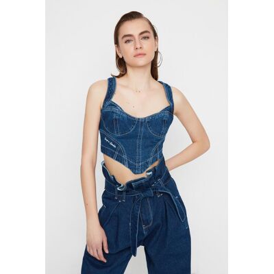 Dámsky Crop Top Trendyol Modrá 36 Dámsky Crop Top Trendyol Modrá 36