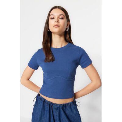 Trendyol Indigo Pile Podrobný Crop Blúzka S Okrúhlym Výstrihom Z Manšestru A Pleteného Materiálu Modrá Xl Trendyol Indigo Pile Podrobný Crop Blúzka S Okrúhlym Výstrihom Z Manšestru A Pleteného Materiálu Modrá Xl
