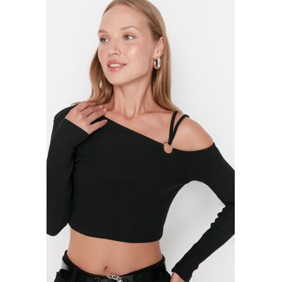 Trendyol Čierny Priliehavý Crop S Detailom Príslušenstva, Pružná Pletená Blúzka S Cropom Šedá L Trendyol Čierny Priliehavý Crop S Detailom Príslušenstva, Pružná Pletená Blúzka S Cropom Šedá L