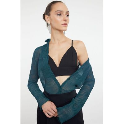 Dámsky Crop Top Trendyol Saks Čierna 38 Dámsky Crop Top Trendyol Saks Čierna 38