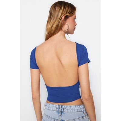 Trendyol Sax Decollete Crop Bavlnená Elastická Pletená Blúzka Modrá Xl Trendyol Sax Decollete Crop Bavlnená Elastická Pletená Blúzka Modrá Xl