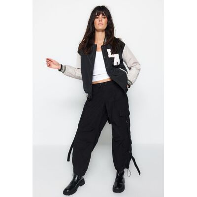 Trendyol Black Oversize Nepremokavá Bomber Bunda Kabát Čierna S Trendyol Black Oversize Nepremokavá Bomber Bunda Kabát Čierna S