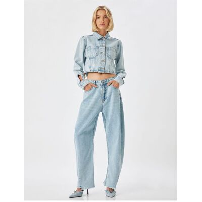 Koton High Waist Cut Leg Buttoned Jeans - Balloon Fit Jeans Šedá 30 Koton High Waist Cut Leg Buttoned Jeans - Balloon Fit Jeans Šedá 30
