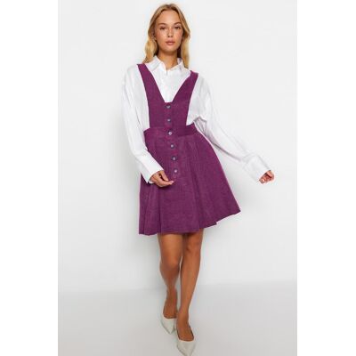 Trendyol Damson Mini Gilet Tkané Gombíky Detailne Tkané Šaty Fuchsiová 34 Trendyol Damson Mini Gilet Tkané Gombíky Detailne Tkané Šaty Fuchsiová 34