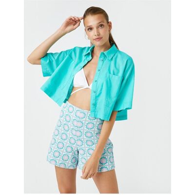 Koton Oversized Crop Košeľa Z Ľanovej Zmesi Tyrkysová 48 Koton Oversized Crop Košeľa Z Ľanovej Zmesi Tyrkysová 48