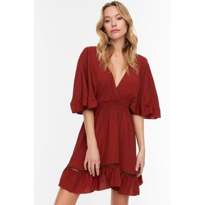 Dámske Šaty Trendyol Ruffled Tmavočervená 34 Dámske Šaty Trendyol Ruffled Tmavočervená 34