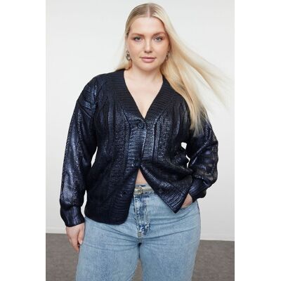 Trendyol Curve Navy Blue Coated Shiny/gold Knitted Sweater Cardigan Čierna 3xl Trendyol Curve Navy Blue Coated Shiny/gold Knitted Sweater Cardigan Čierna 3xl