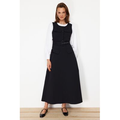 Trendyol Black Gabardine Sash Detailed Sleeveless Woven Gilet Dress Čierna 36 Trendyol Black Gabardine Sash Detailed Sleeveless Woven Gilet Dress Čierna 36