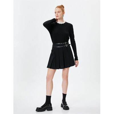 Koton Mini Thick Pleated Skirt Belt Detailed Comfortable Fit Čierna 36 Koton Mini Thick Pleated Skirt Belt Detailed Comfortable Fit Čierna 36