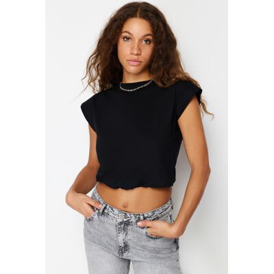 Trendyol Čierne 100% Bavlnené S Uzáverom Mesačné Rukávy Pravidelné/normálne Fit Úpletové Crop Tričko Čierna L Trendyol Čierne 100% Bavlnené S Uzáverom Mesačné Rukávy Pravidelné/normálne Fit Úpletové Crop Tričko Čierna L
