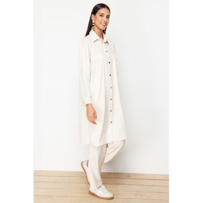 Trendyol Stone Linen Aerobin Long Shirt Woven Bottom-Top Set Biela 42 Trendyol Stone Linen Aerobin Long Shirt Woven Bottom-Top Set Biela 42