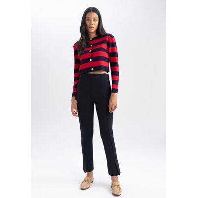 Defacto Basic Straight Pants Slim Fit Slim Cut High Waist Short Leg Čierna 38 Defacto Basic Straight Pants Slim Fit Slim Cut High Waist Short Leg Čierna 38