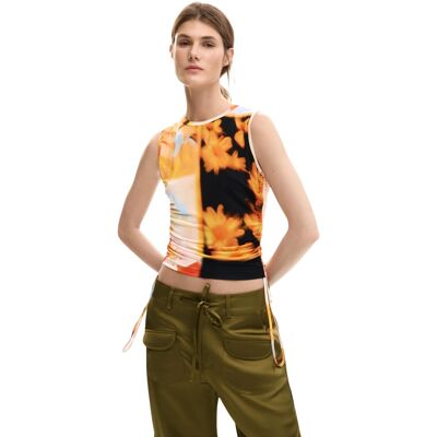 Desigual Kvetinový Top Bez Rukávov Kaki L Desigual Kvetinový Top Bez Rukávov Kaki L