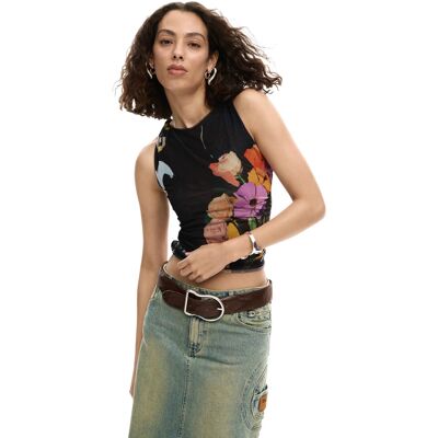 Desigual Kvetinový Top Bez Rukávov Čierna S Desigual Kvetinový Top Bez Rukávov Čierna S