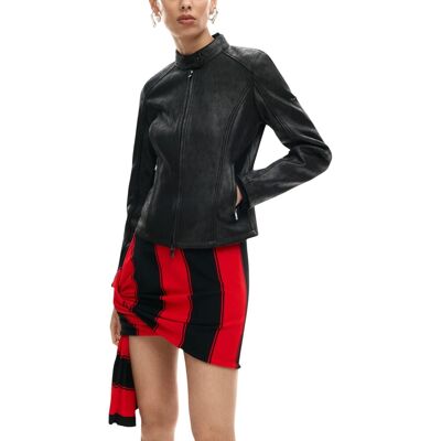 Desigual Čierna Kožená Bunda Čierna Xs Desigual Čierna Kožená Bunda Čierna Xs