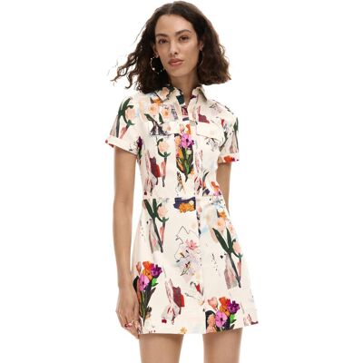 Desigual Kvetinové Košeľové Šaty Biela Xs Desigual Kvetinové Košeľové Šaty Biela Xs