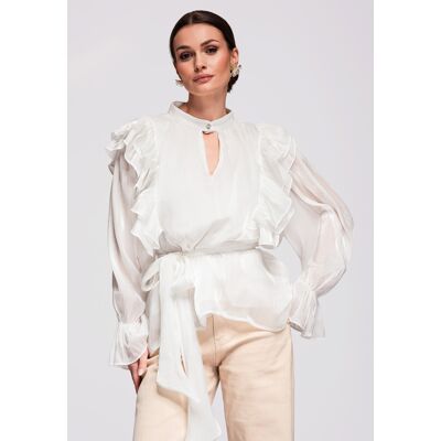 Edoti Dámska Elegantná Blúzka S Volánmi Biela One Size Edoti Dámska Elegantná Blúzka S Volánmi Biela One Size