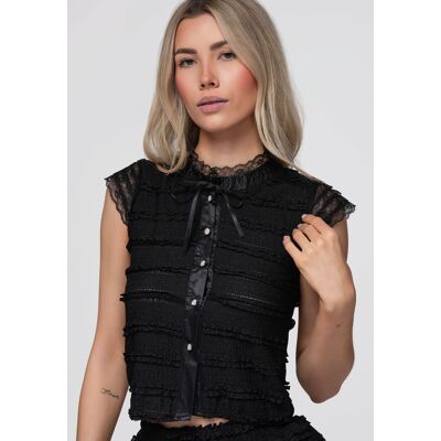 Ombre Krátka Dámska Blúzka S Čipkovanými Detailmi Čierna M Ombre Krátka Dámska Blúzka S Čipkovanými Detailmi Čierna M