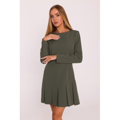 Made Of Emotion Elegantné Dámske Mini Šaty S Boxovými Skladmi - Khaki Kaki M Made Of Emotion Elegantné Dámske Mini Šaty S Boxovými Skladmi - Khaki Kaki M