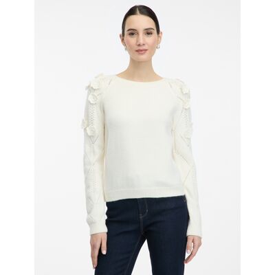 Cream Women'S Sweater With Floral Applique Orsay - Women'S Biela Xs Cream Women'S Sweater With Floral Applique Orsay - Women'S Biela Xs