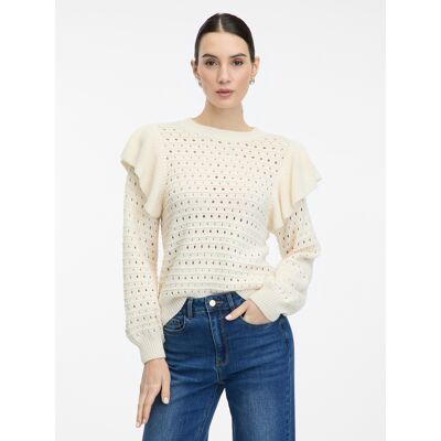 Cream Women'S Sweater With Ruffles Orsay - Women'S Krémová Xs Cream Women'S Sweater With Ruffles Orsay - Women'S Krémová Xs