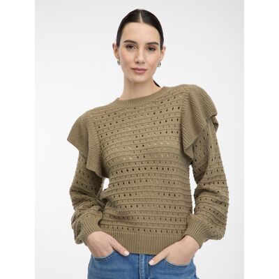 Khaki Women'S Sweater With Ruffles Orsay - Women'S Hnedá Xs Khaki Women'S Sweater With Ruffles Orsay - Women'S Hnedá Xs