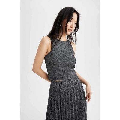 Defacto Sleeveless Knitted Crop Top Šedá M Defacto Sleeveless Knitted Crop Top Šedá M