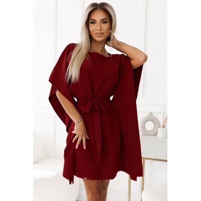 NUMOCO 287-34 Sofia Women'S Dress Butterfly With Waist Tie - Bordó Tmavočervená L NUMOCO 287-34 Sofia Women'S Dress Butterfly With Waist Tie - Bordó Tmavočervená L