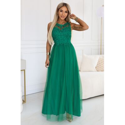 numoco basic Zelené Maxi Šaty Na Svadbu S Krajkou A Tylom Zelená One Size numoco basic Zelené Maxi Šaty Na Svadbu S Krajkou A Tylom Zelená One Size