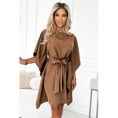 NUMOCO 287-39 Sofia Butterfly Dress With A Tie Waist - Cappuccino Hnedá L NUMOCO 287-39 Sofia Butterfly Dress With A Tie Waist - Cappuccino Hnedá L