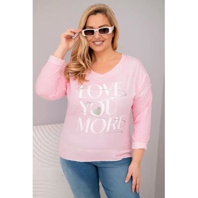 Kesi Włoski Dámska Blúzka Plus Size S Nápisom Love You More Svetloružová Biela One Size Kesi Włoski Dámska Blúzka Plus Size S Nápisom Love You More Svetloružová Biela One Size