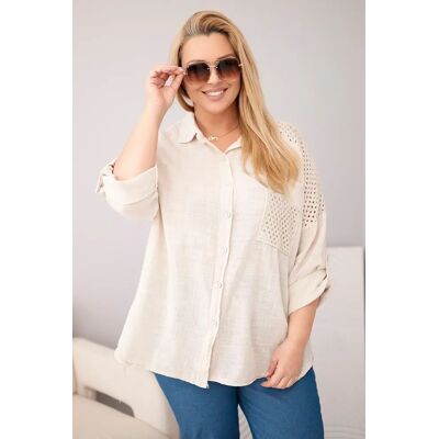 Kesi Włoski Plus Size Košeľa S Čipkou Béžová Modrá One Size Kesi Włoski Plus Size Košeľa S Čipkou Béžová Modrá One Size