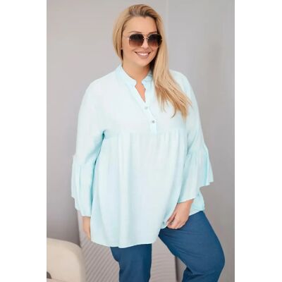 Kesi Włoski Kesi Dámska Plus-Size Viskózová Blúzka S Volánovým Rukávom Tyrkysová One Size Kesi Włoski Kesi Dámska Plus-Size Viskózová Blúzka S Volánovým Rukávom Tyrkysová One Size