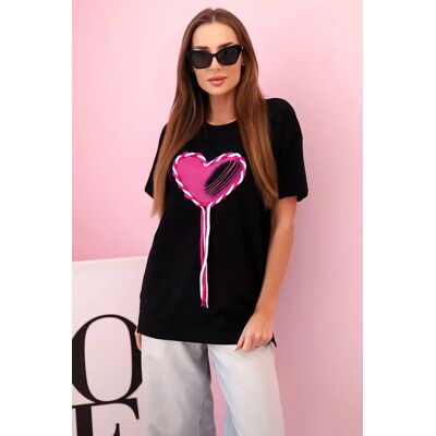 Kesi Dámske Bavlnené Oversize Tričko Srdcom A Strapcami Čierna Čierna One Size Kesi Dámske Bavlnené Oversize Tričko Srdcom A Strapcami Čierna Čierna One Size