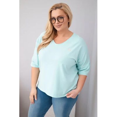 Kesi Włoski Dámska Oversized Plus-Size Blúzka Kesi S V- Výstrihom V Mentolovej Farbe Modrá One Size Kesi Włoski Dámska Oversized Plus-Size Blúzka Kesi S V- Výstrihom V Mentolovej Farbe Modrá One Size