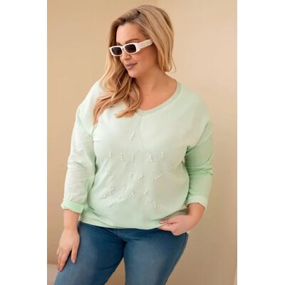 Kesi Włoski Blúzka Dámska Plus Size Pretrhnutá S Nápisom A Perlami Mätová Svetlozelená One Size Kesi Włoski Blúzka Dámska Plus Size Pretrhnutá S Nápisom A Perlami Mätová Svetlozelená One Size