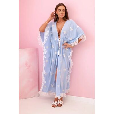 Kesi Włoski Dámsky Boho Viskózový Plášť S Čipkou Modrý Šedá One Size Kesi Włoski Dámsky Boho Viskózový Plášť S Čipkou Modrý Šedá One Size