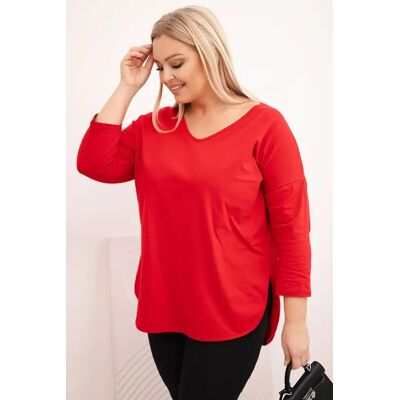 Kesi Dámska Bavlnená Blúzka Plus Size S V Výstrihom A Srolovanými Rukávmi Červená Čierna One Size Kesi Dámska Bavlnená Blúzka Plus Size S V Výstrihom A Srolovanými Rukávmi Červená Čierna One Size