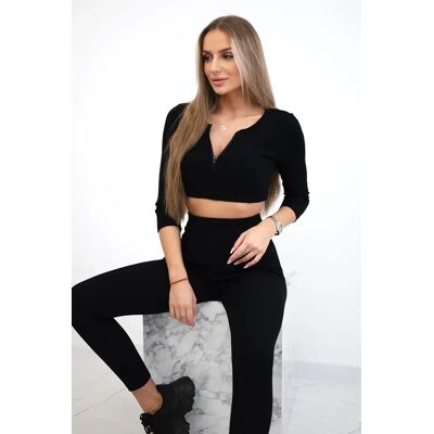 Kesi Ribbed Crop Top Set In Black Čierna One Size Kesi Ribbed Crop Top Set In Black Čierna One Size