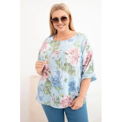 Kesi Włoski Kesi Kvetinová Blúzka Plus-Size Modrá Modrá One Size Kesi Włoski Kesi Kvetinová Blúzka Plus-Size Modrá Modrá One Size