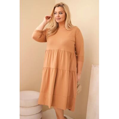 Kesi Włoski Dámska Bavlnená Sukňa Plus Size S Volánmi A Podhnutým Rukávom Camelová Hnedá One Size Kesi Włoski Dámska Bavlnená Sukňa Plus Size S Volánmi A Podhnutým Rukávom Camelová Hnedá One Size