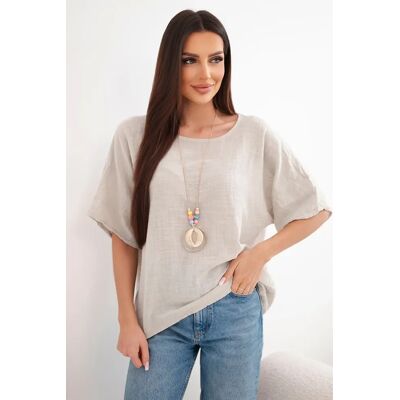 Kesi Włoski Dámsky Oversized Bavlnený Top Béžový Krémová One Size Kesi Włoski Dámsky Oversized Bavlnený Top Béžový Krémová One Size