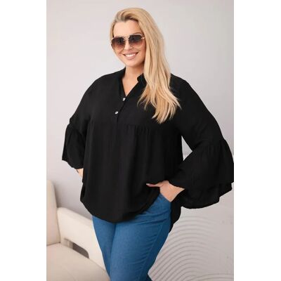 Kesi Włoski Plus Size Viskózová Blúzka S Volánovými Rukávmi Čierna One Size Kesi Włoski Plus Size Viskózová Blúzka S Volánovými Rukávmi Čierna One Size