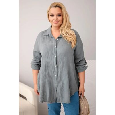 Kesi Włoski Bavlnená Mušelínová Košeľa Plus Size Tmavosivá Šedá One Size Kesi Włoski Bavlnená Mušelínová Košeľa Plus Size Tmavosivá Šedá One Size