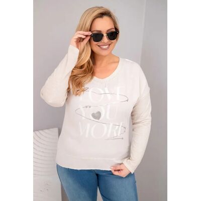 Kesi Włoski Dámska Blúzka Plus Size S Nápisom Love You More Béžová Šedá One Size Kesi Włoski Dámska Blúzka Plus Size S Nápisom Love You More Béžová Šedá One Size