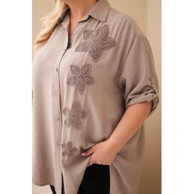 Kesi Włoski Dámska Plus-Size Viskózová Košeľa S Výšivkou Čierna One Size Kesi Włoski Dámska Plus-Size Viskózová Košeľa S Výšivkou Čierna One Size