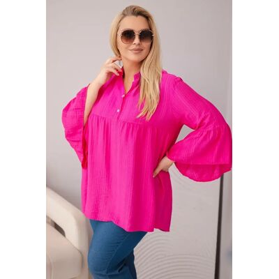 Kesi Włoski Plus Size Viskózová Blúzka Kesi S Volánovými Rukávmi Modrá One Size Kesi Włoski Plus Size Viskózová Blúzka Kesi S Volánovými Rukávmi Modrá One Size